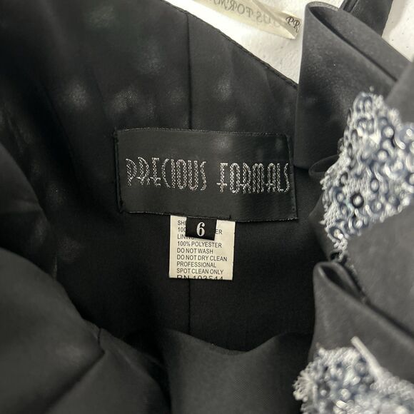 Precious Formals Dress Womens 6 Black One Shoulder Rhinestones Flowy Hoco - Picture 6 of 8